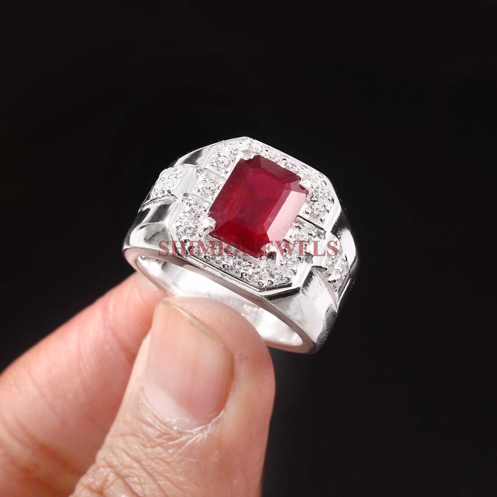 Heated Ruby Gemstone With 925 Sterling Silver Ring for Men’s #907