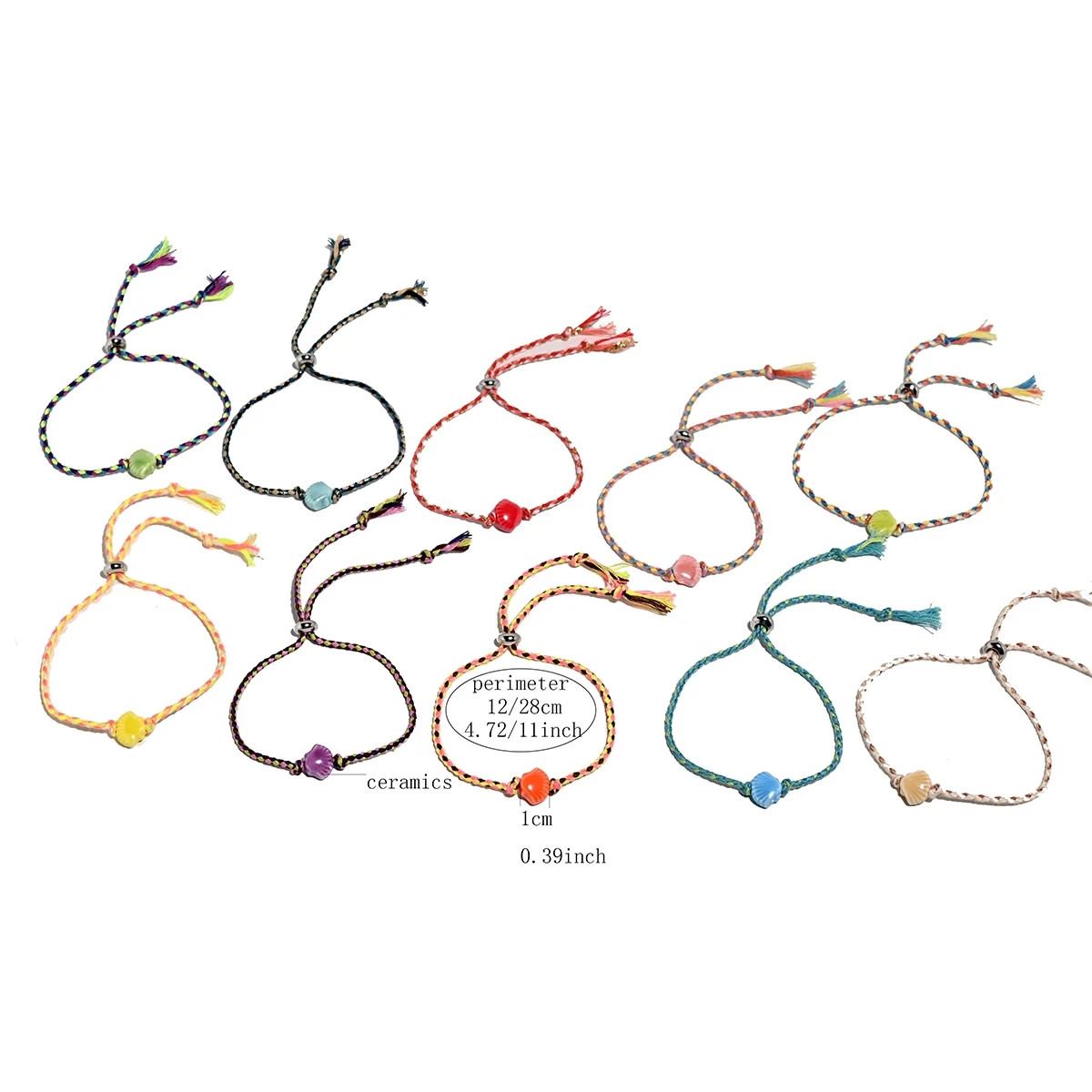 10pcs Ceramic Shell Friendship Bohemian Stackable Color Rope Charm Bracelet Y2k