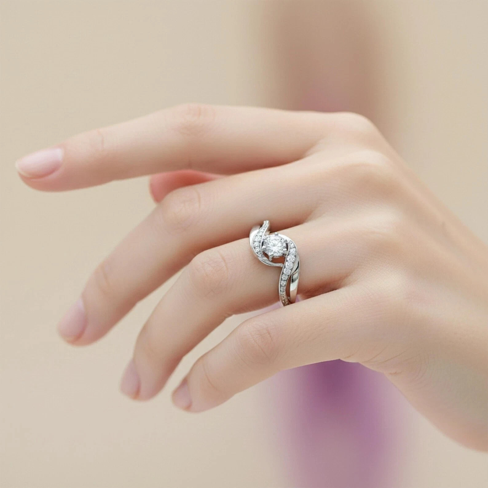 2.26 Ct Round Simulated Diamond Bypass Style Promise Ring 14k White Gold Plated