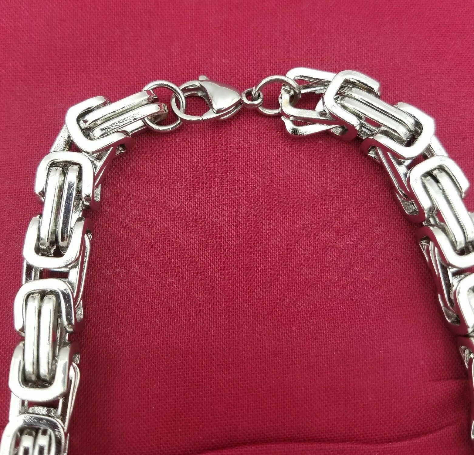 8″–44″ STAINLESS STEEL SILVER 8MM BYZANTINE TURKISH BOX CHAIN NECKLACE