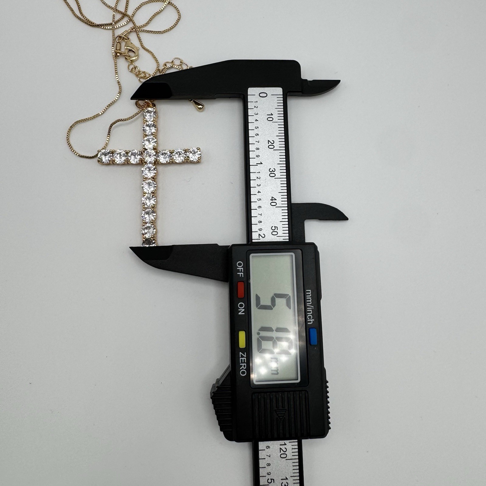 Gold Toned, 26 Inch Large Cubic Zirconium Cross Necklace, Unisex, Iced Out