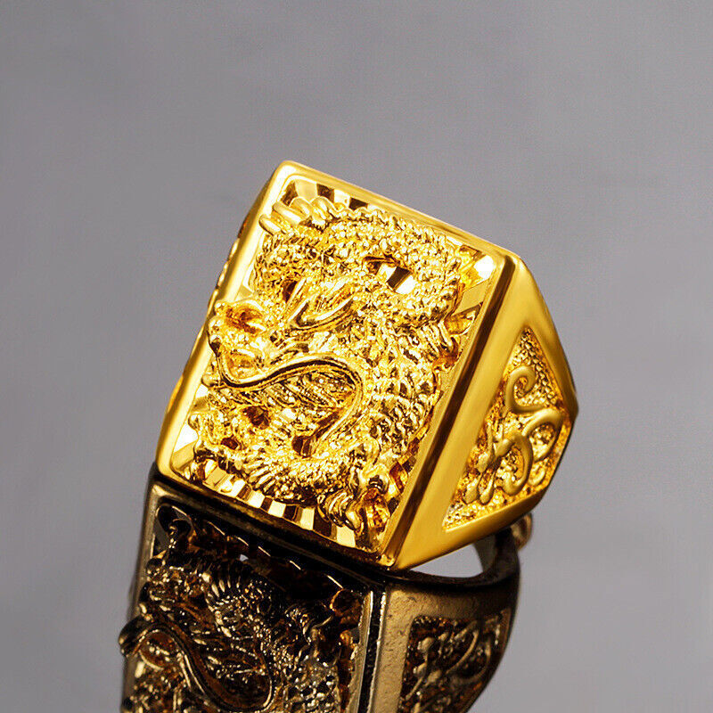 Men’s Dragon Head 23k 24k Thai Baht Yellow Gold Plated Ring