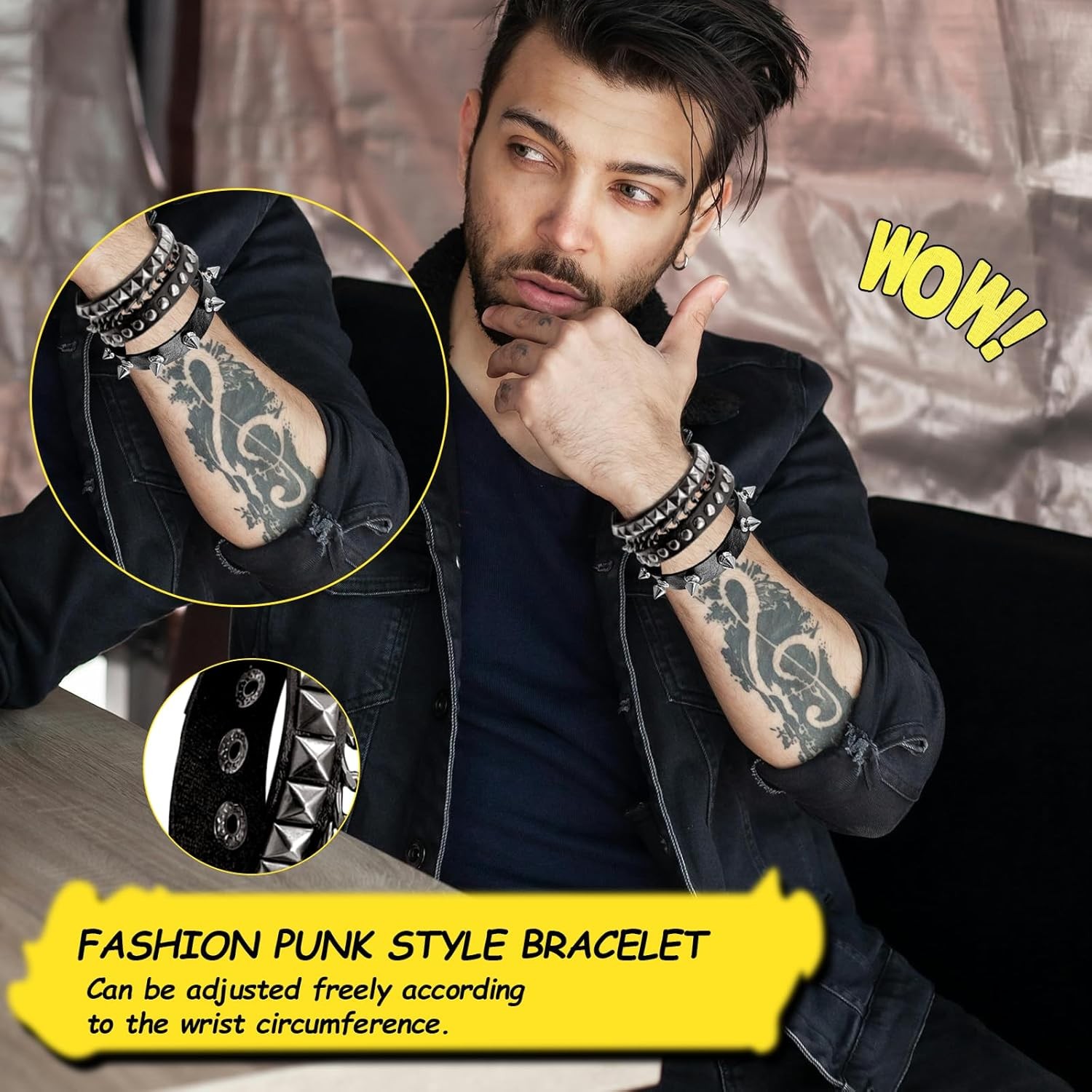 8 Pcs Spike Bracelet Set Punk Rock Leather Wristbands Music Festivals Motorcycle
