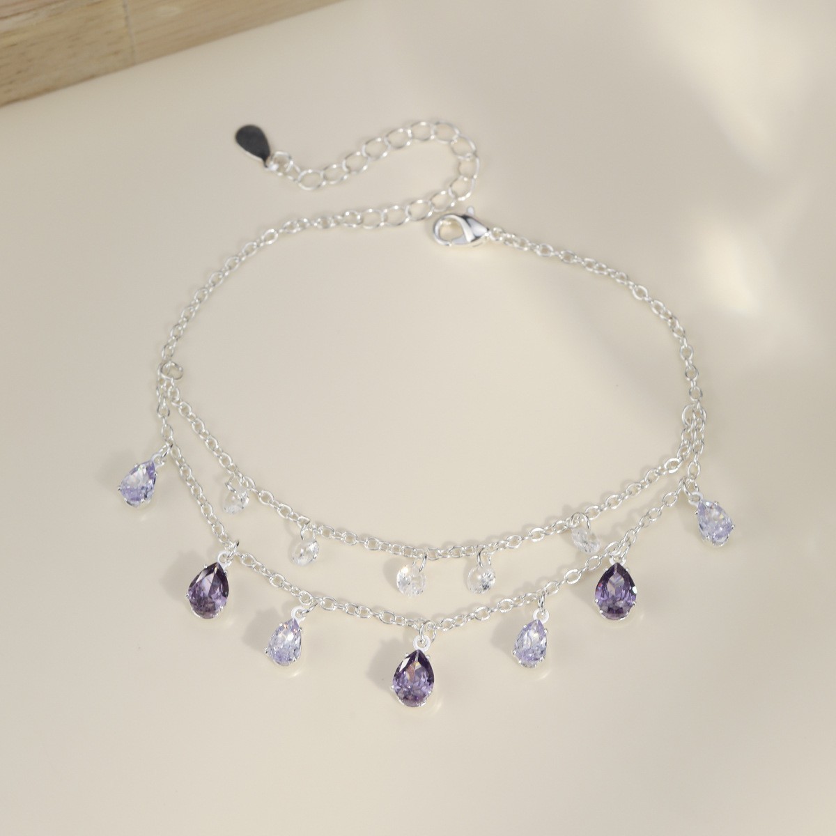 Starry Sky Gradient Crystal Anklet Adjustable Boho Foot Jewelry for Women
