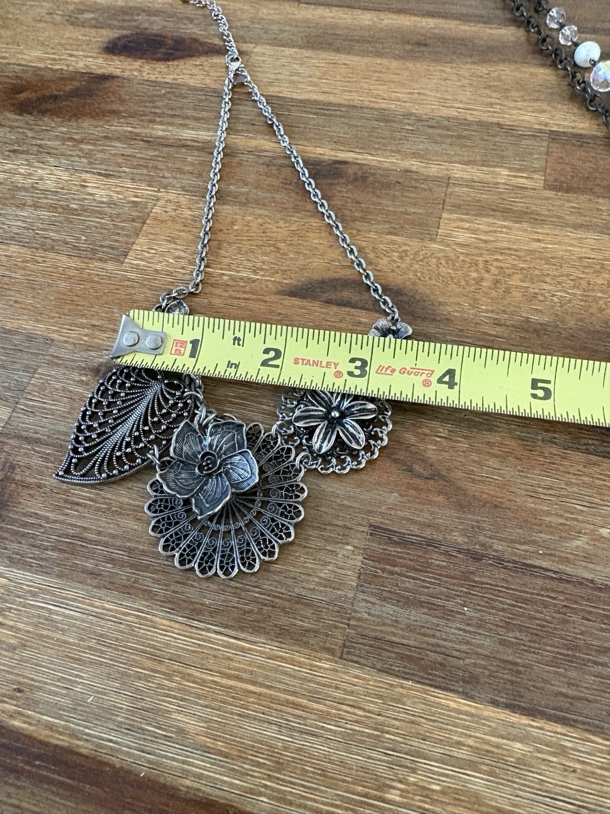 Plunder Statement Charm Necklace Key Locket Flower Faux Pearl + Floral Choker