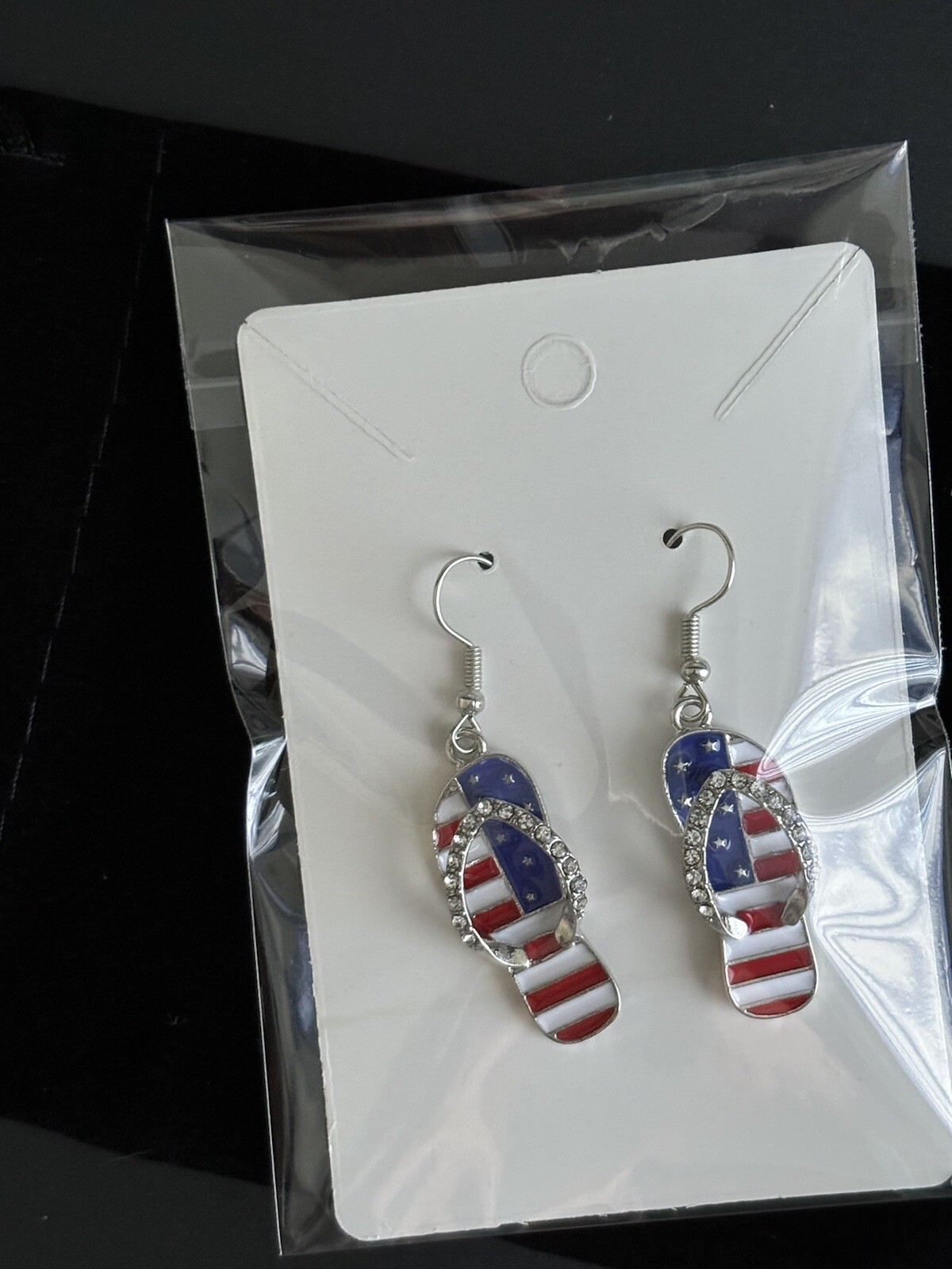 SALE: Patriotic Beach Lovers- Beach Sandal earrings haloed in diamonds Was $7.75