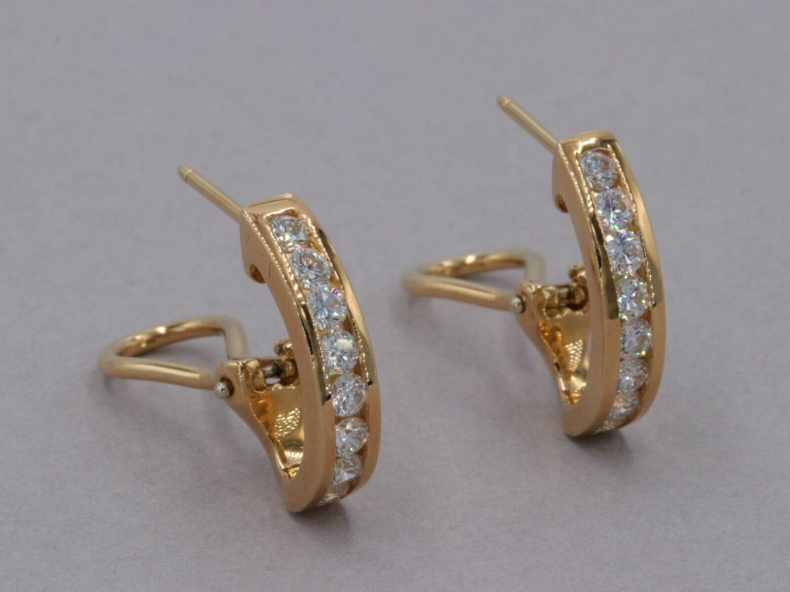 Omega Back Huggie Earrings 2Ct Round Simulated Diamond In 14K Yellow Gold Plated