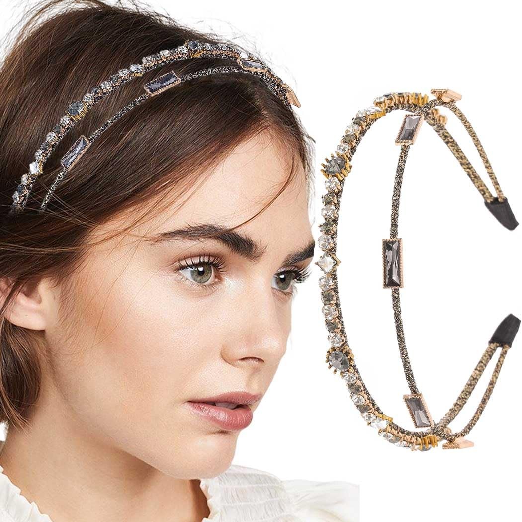 Firuilo Rhinestones Headbands Vintage Crystal 1 Count (Pack of 1), Gold