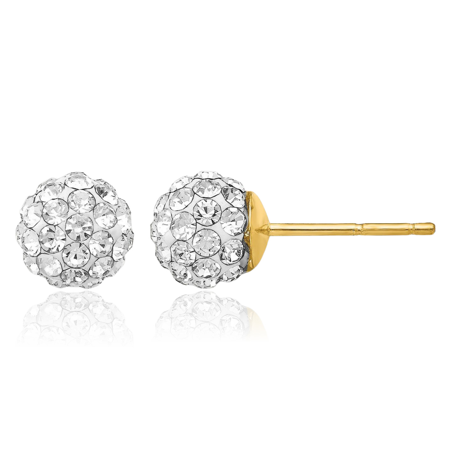14K Solid Yellow Gold Crystal Large Swarovski Ball Stud Earrings 7mm 1/4 inch