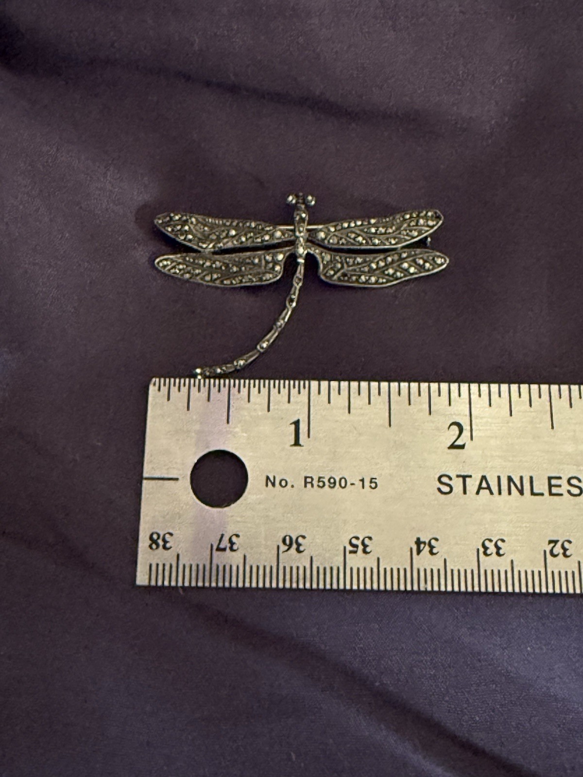 Dragonfly Brooch Pin Sterling Silver Marcasite Pavé Setting