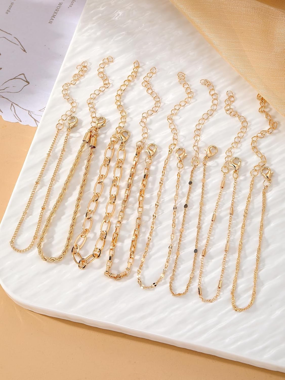 14K Gold Plated Multi Layer Link Chain Bracelet Set Non Tarnish Women Gift