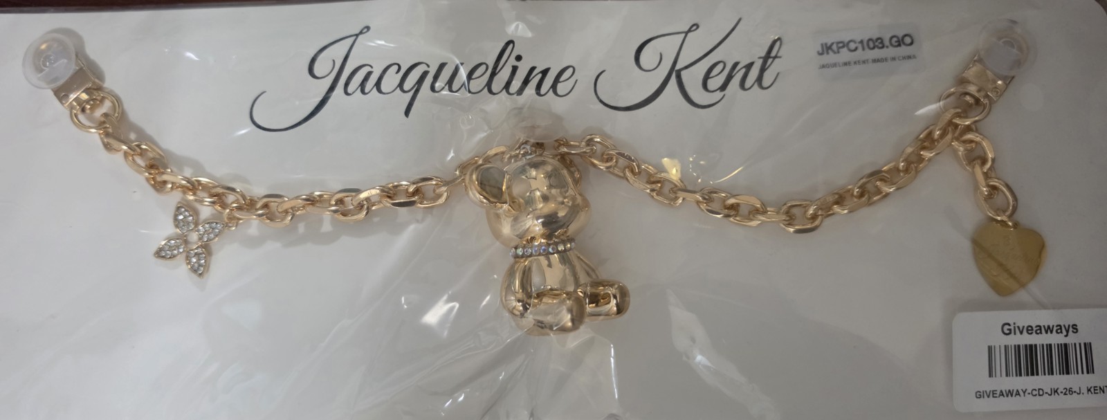 Jacqueline Kent Gold Tone Bear Charm Bracelet Crystal JKPC103.GO