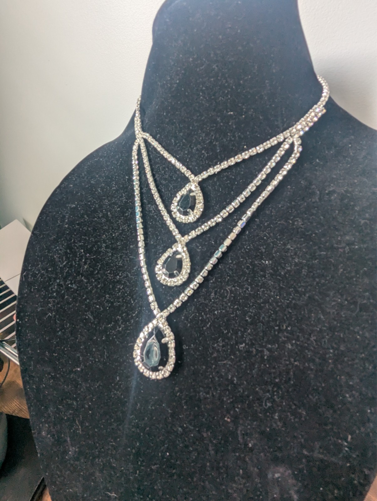 Black Statement Choker Rhinestone Necklace Bridal Prom Pageant Jewelry