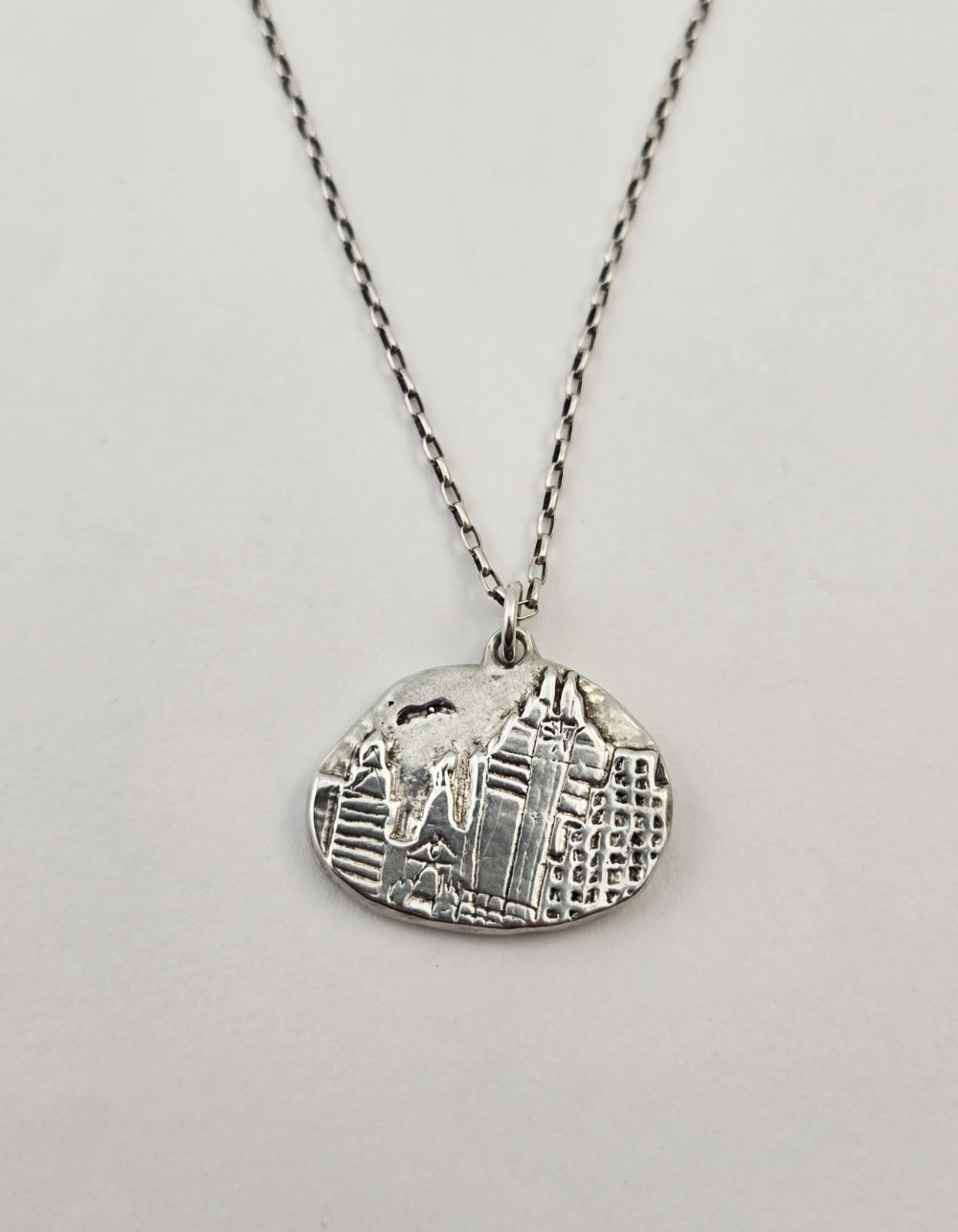 Vintage Austin TX Skyline Handmade Sterling Silver Pendant Necklace 18″ – 12.0g