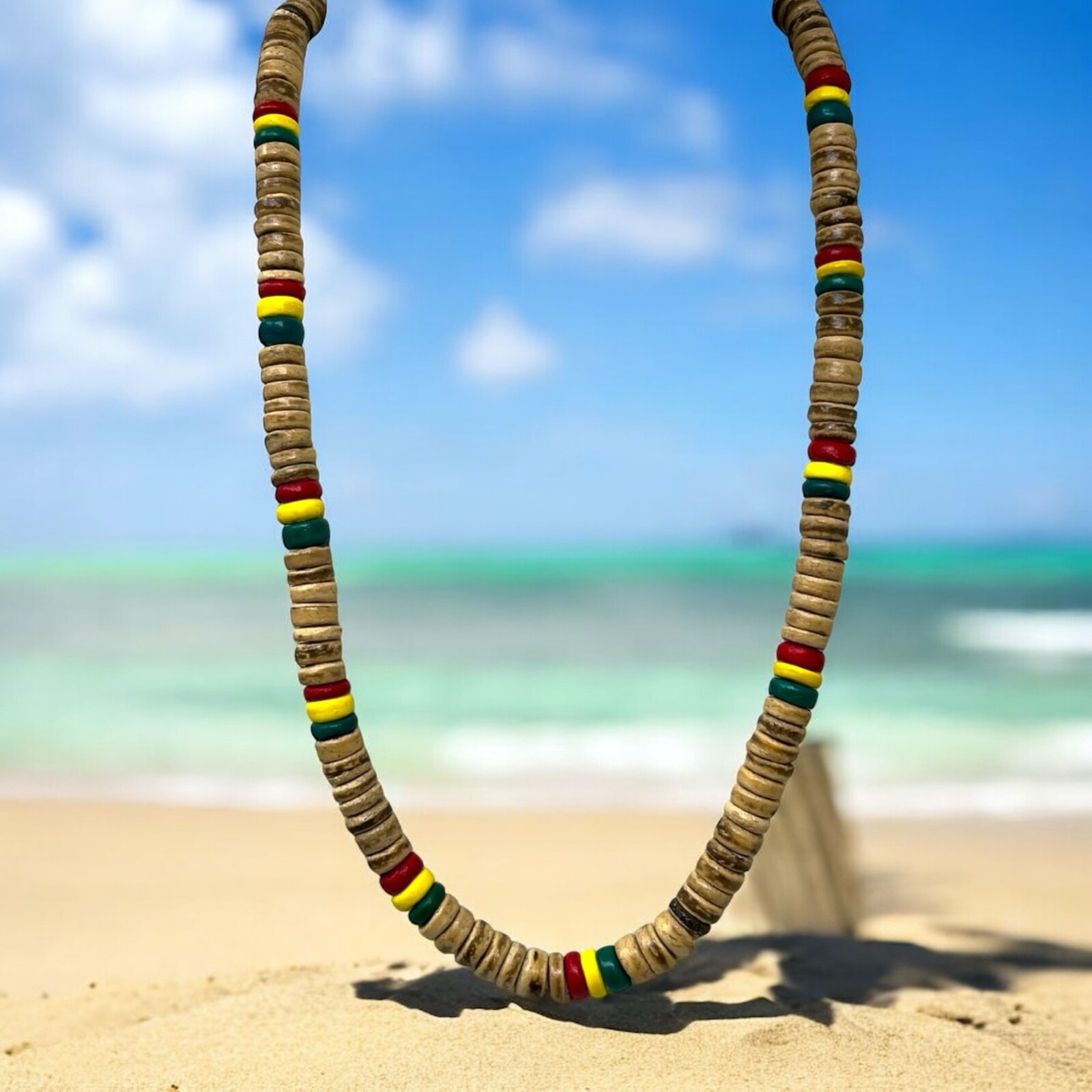 Coconut Shell Necklace – 20″, Rasta Mixed Brown Shell, Hawaiian Surfer Style