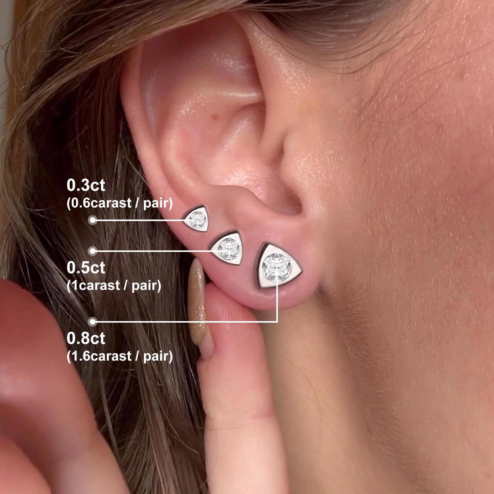 Hypoallergenic Pure Titanium Stud Earrings with Cubic Zirconia & Moissanite, …