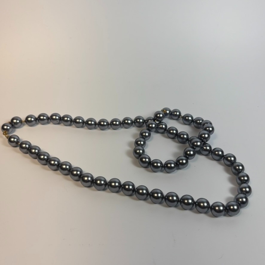 Necklace and Bracelet Set Steel Grey Gold Tone Invisible Clasp Adjustable