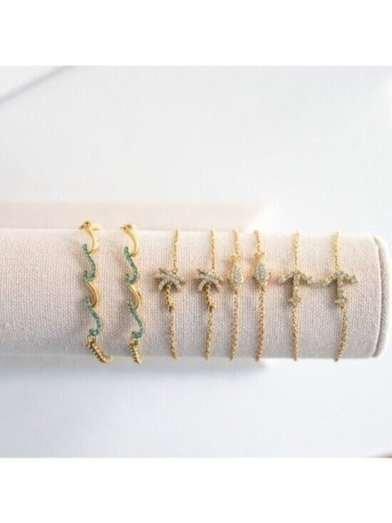 Ocean Wave Waterproof Gold Wave Bracelet Blue CZ Summer Jewelry Resort Wear