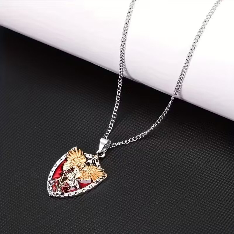 Warrior Guardian Medallion St. Michael Shield Jewelry Angel Pendant Necklace