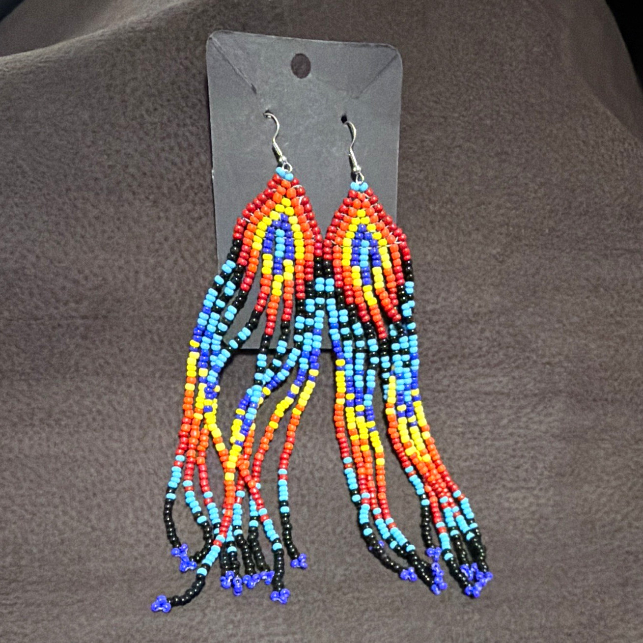 Bohemian Teardrop Tassel Dangle Earrings, Multicolor Glass Beads Hook