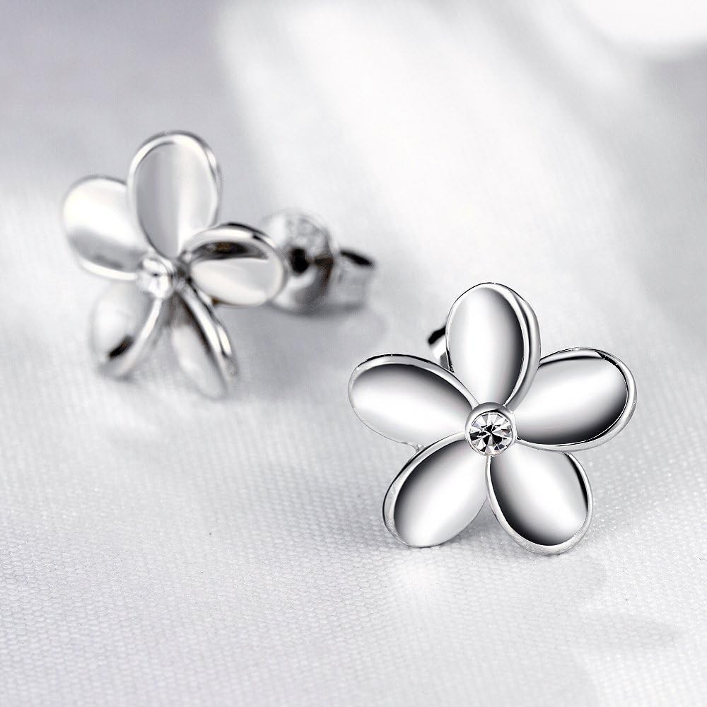 14K Cubic Zirconia Rose Gold Rhinestone Flower Stud Earring for Women Girls C…