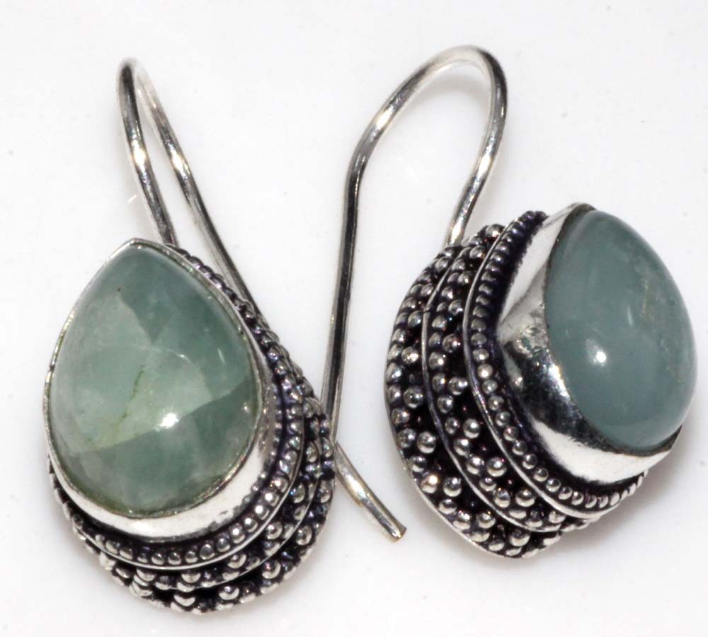 925 Silver Plated Vintage Aquamarine Ethnic Earrings Jewelry Size 1.3″ GW