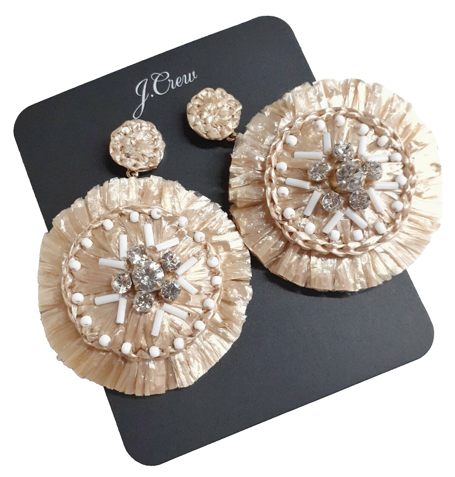 J.Crew Layered Raffia Sparkle Statement Earrings Natural Gold Plated AQ987 NWT