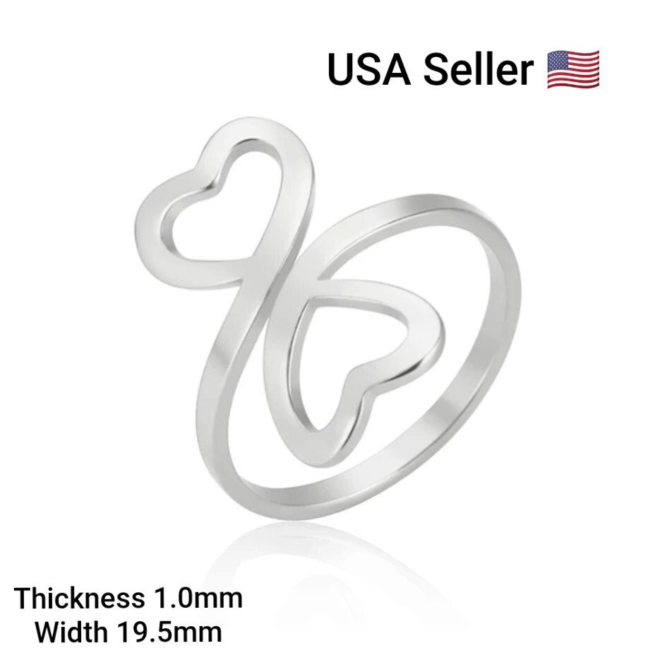 New Double Heart Rings Of Women Silver Color Stainless Steel Love Jewelry Female
