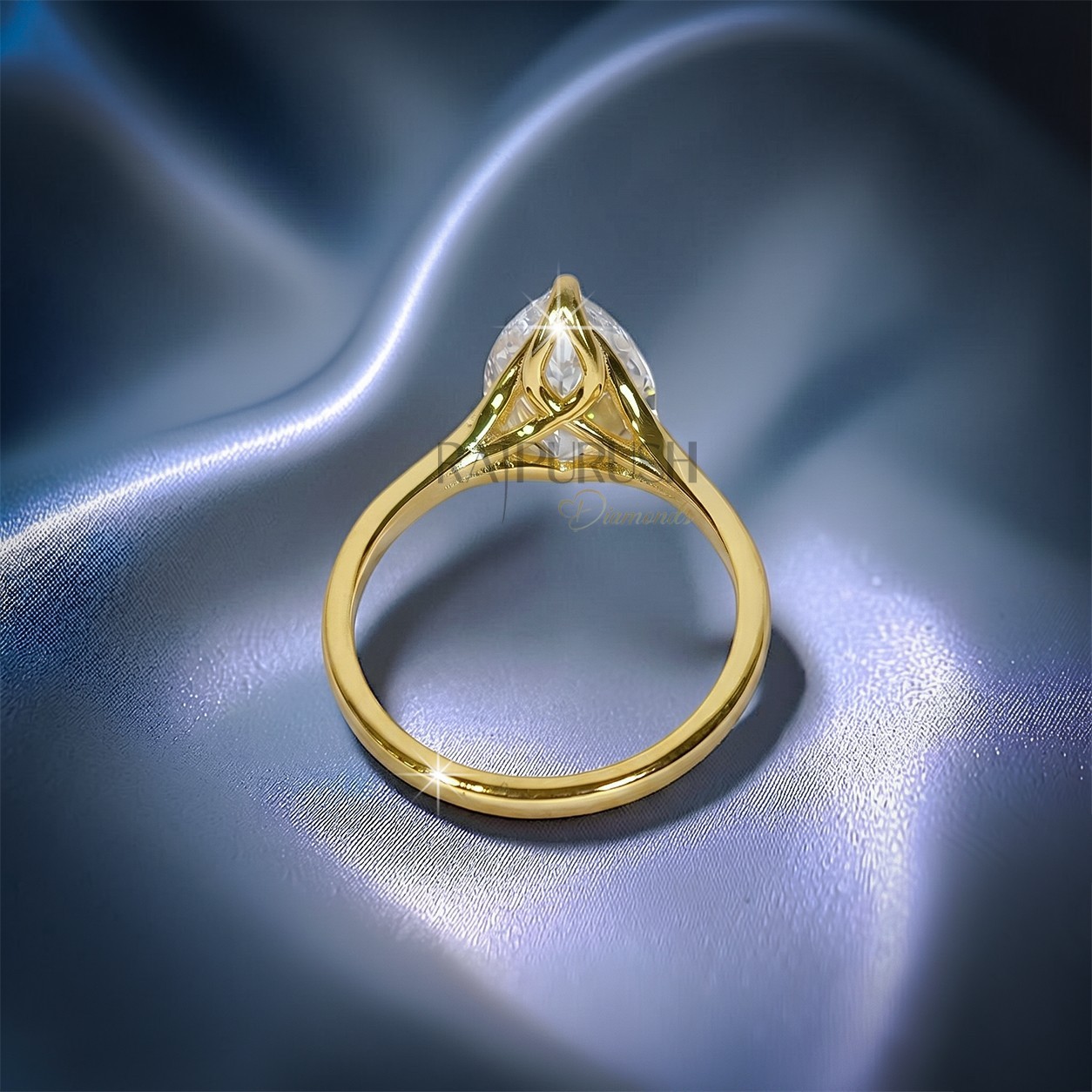 1CT Pear Moissanite Solitaire Engagement Ring 14K Yellow Gold Plated 925 Silver