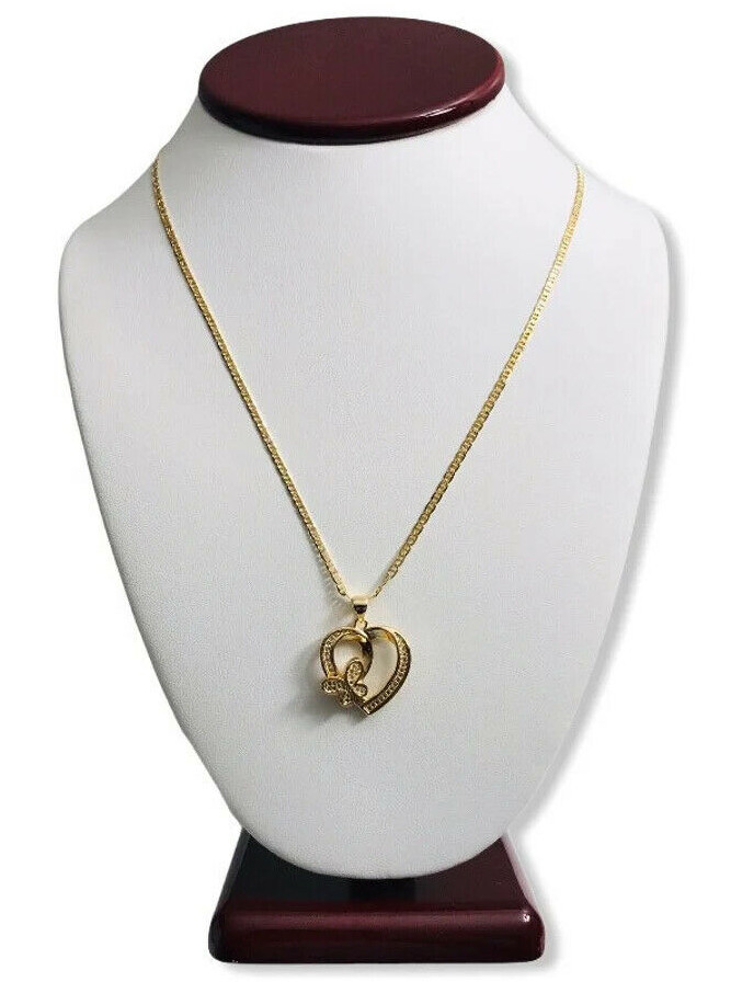 18K Gold Filled Heart Butterfly Necklace 20″ /Cadena Corazon Mariposa 20″ – P109