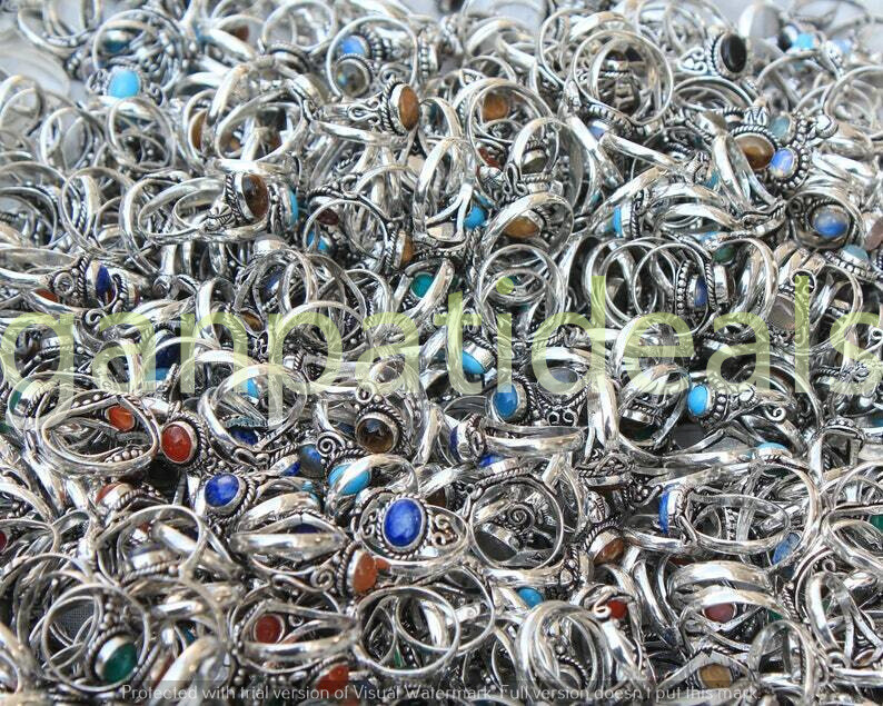 1000pcs Lot Labradorite & Mix Gemstone Rings 925 Silver Plated Jewelry For Woman