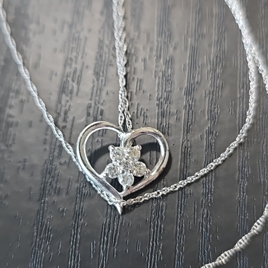 MWS Sterling Silver Open Heart with CZ Flower Pendant 18″ Necklace Zales Sterlin