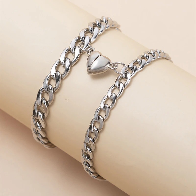 Magnetic Couple Bracelets Heart Attraction Matching Stainless Steel Gift Set