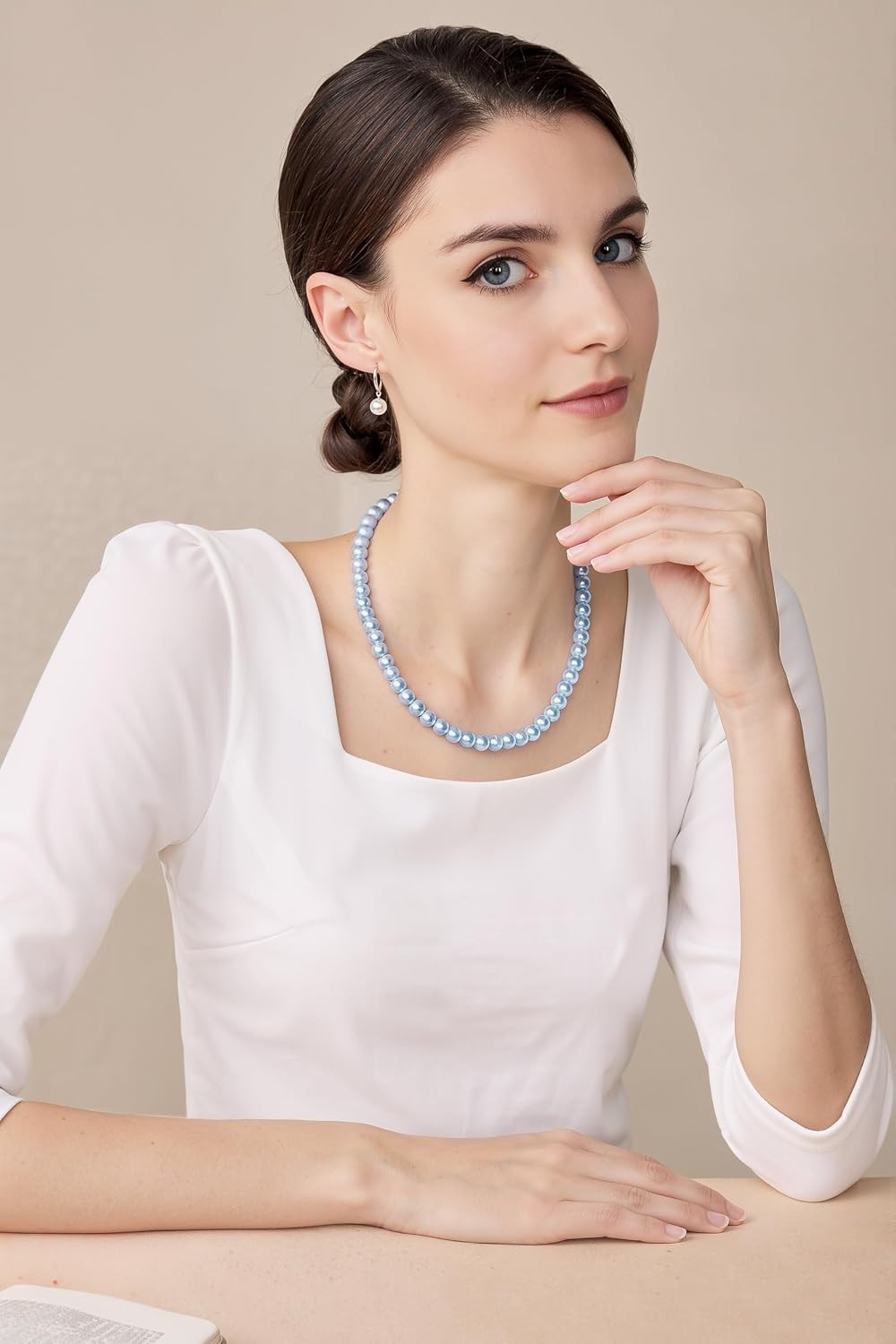 Elegant Baby Blue Round Imitation Pearl Necklace for Brides & Special Occasions