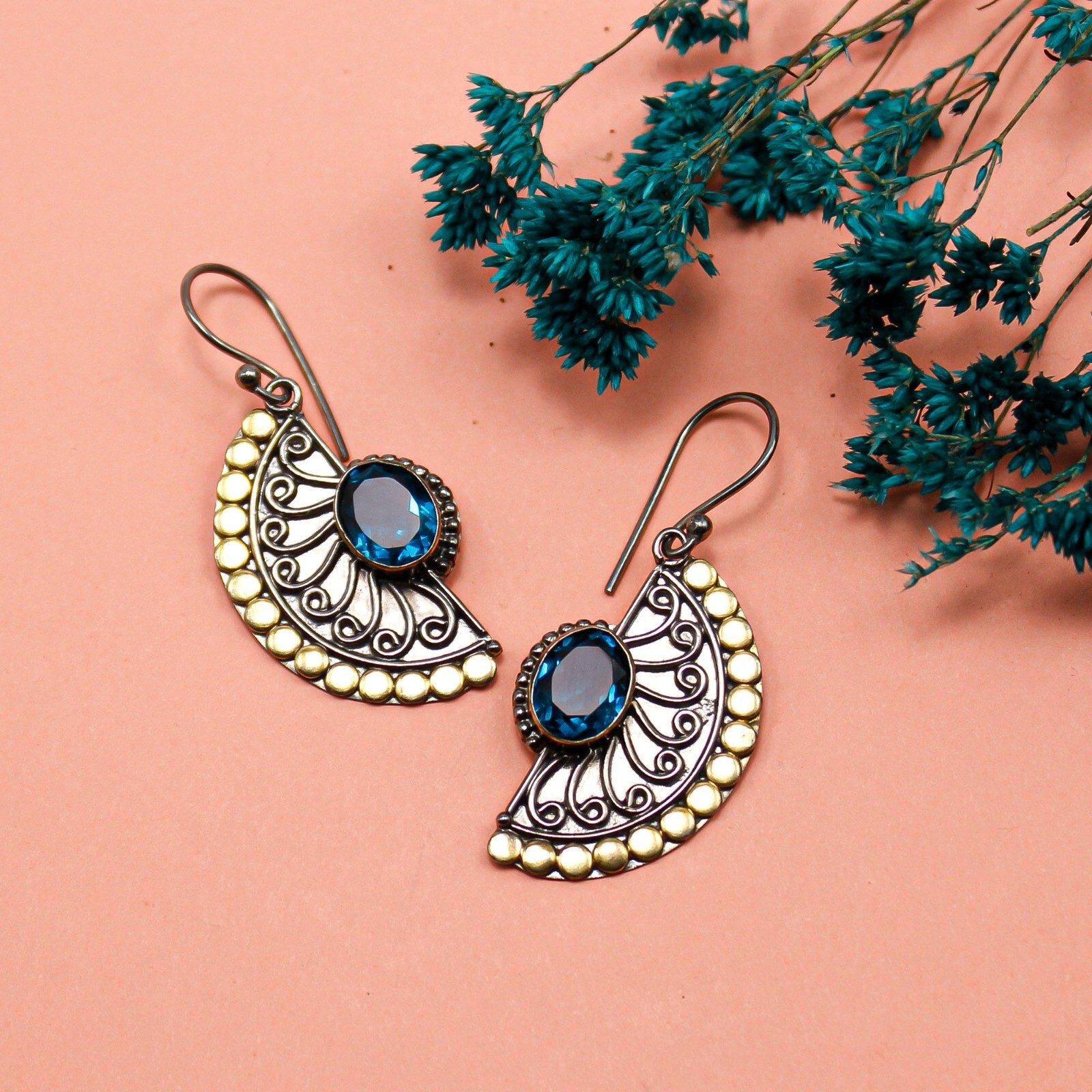 Apatite Gemstone Drop/Dangle Earrings Yellow Gold Jewelry For Women 1.95″