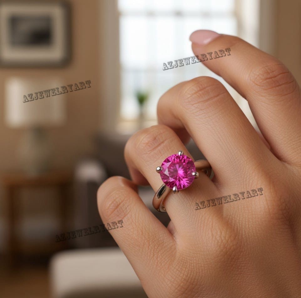 Round Cut Pink Sapphire Ring 925 Sterling Silver Women’s Ring Gift For Her.