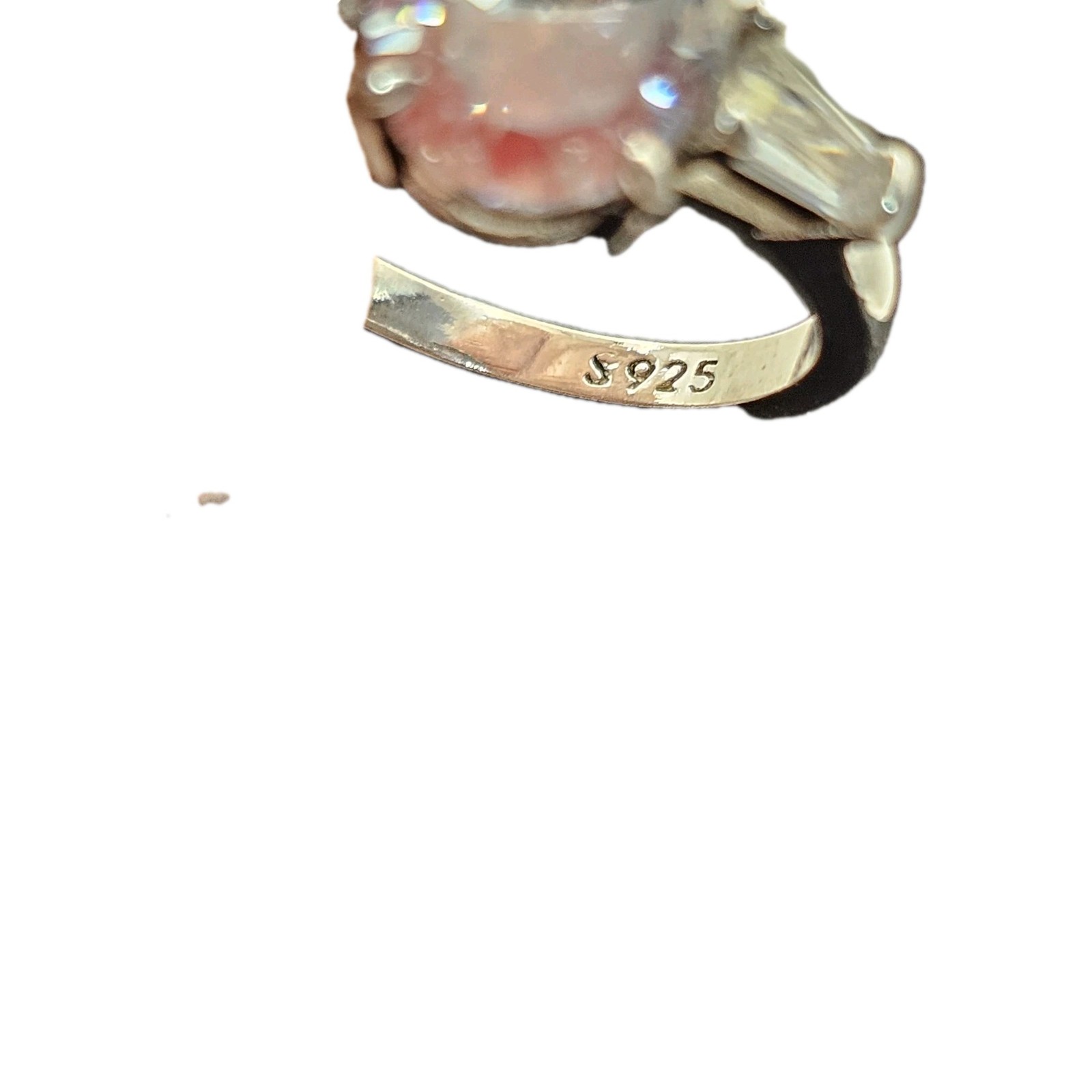 Engagement Stamp 925 3 Ct Oval Cut White Saphire & 2 Baguettes Sz 8 8140