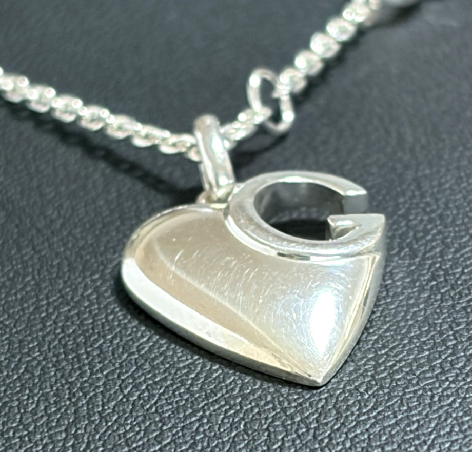 Gucci Sterling Silver Heart G-Logo Necklace Box and Accessories Included