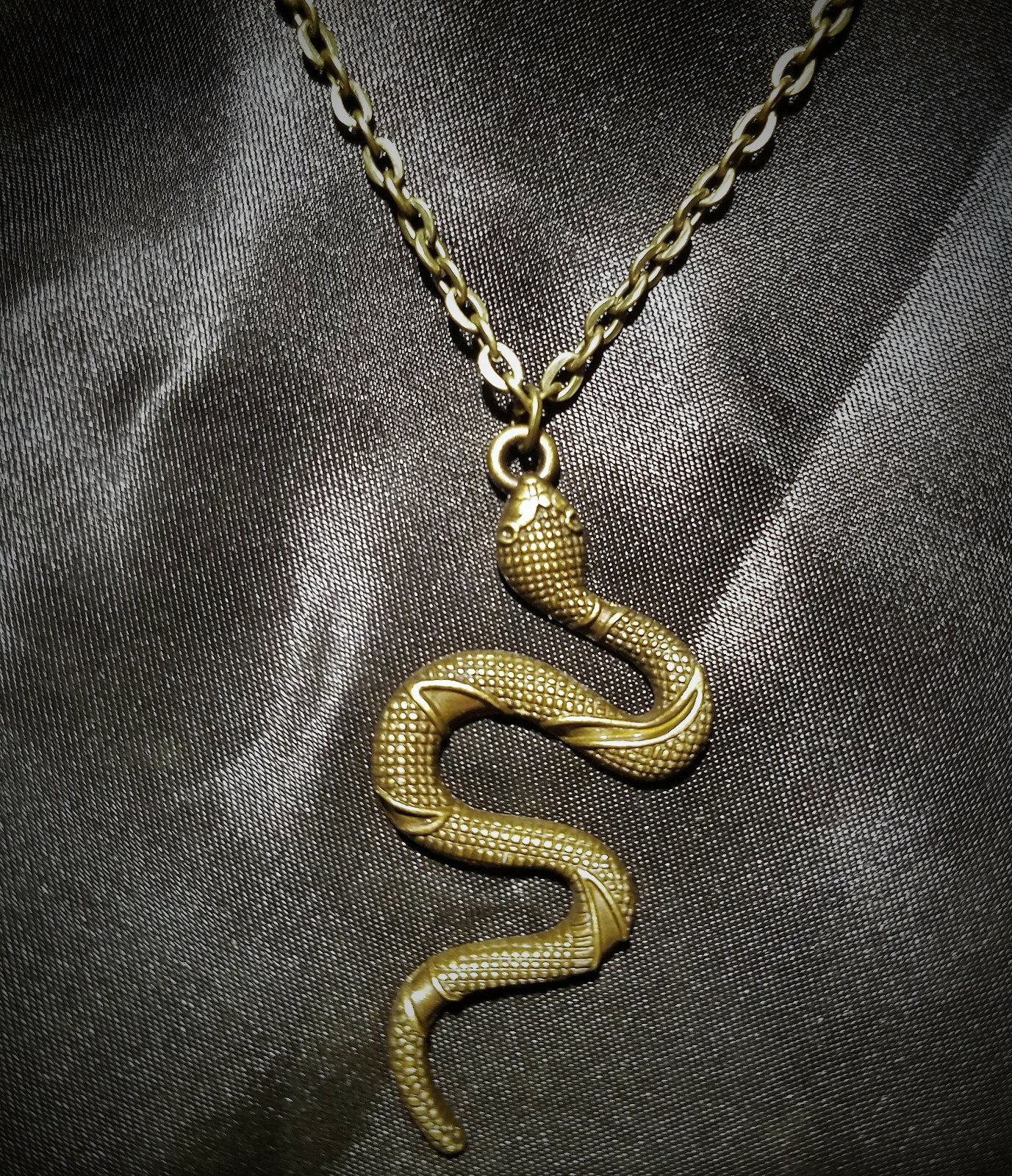 Bronze Antique Gold Snake Pendant Necklace, Magical, Edwardian, Steampunk Gothic