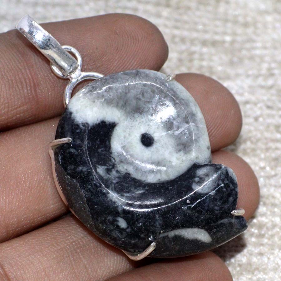 925 Silver Plated Ammonite Fossil Jewellery Pendant Handmade Size 2.1″ MJ