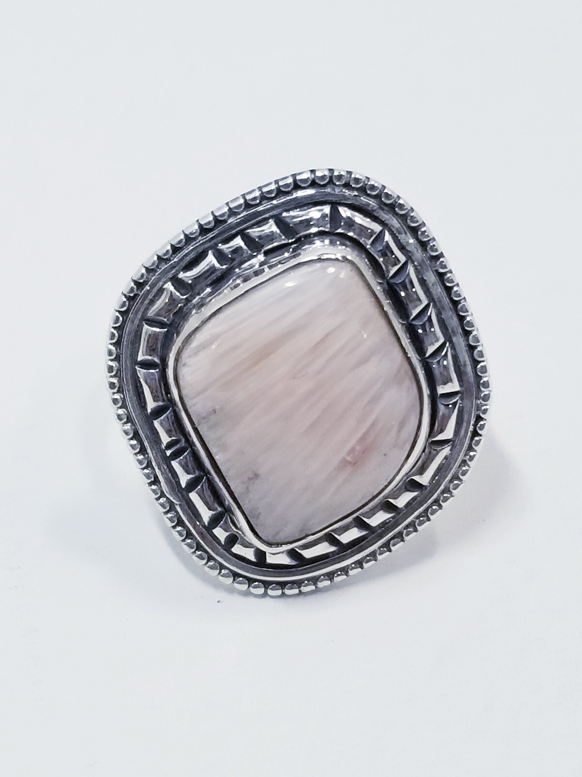 Sterling Silver Pink Scolecite Ring sz 8.5 (9.7g T.W.)
