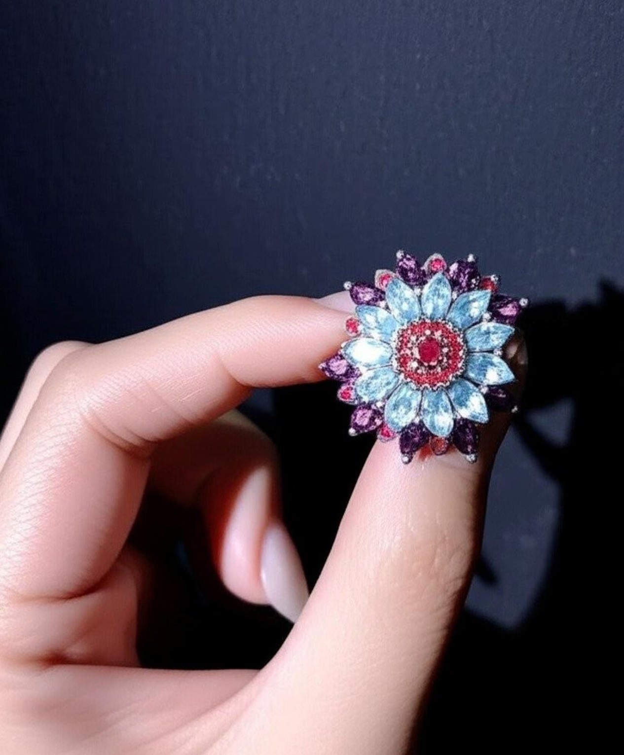 925 Sterling Silver Ruby &Amethyst Aquamarine Gemstone Ring Gift For Anniversary