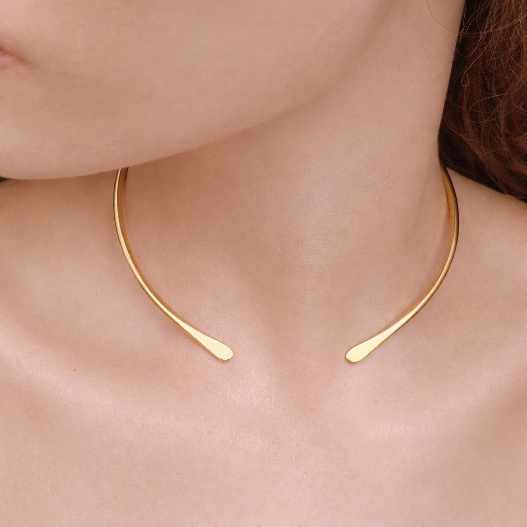 ZARD Solid Flat Choker Slider Open Collar in Gold Vermeil