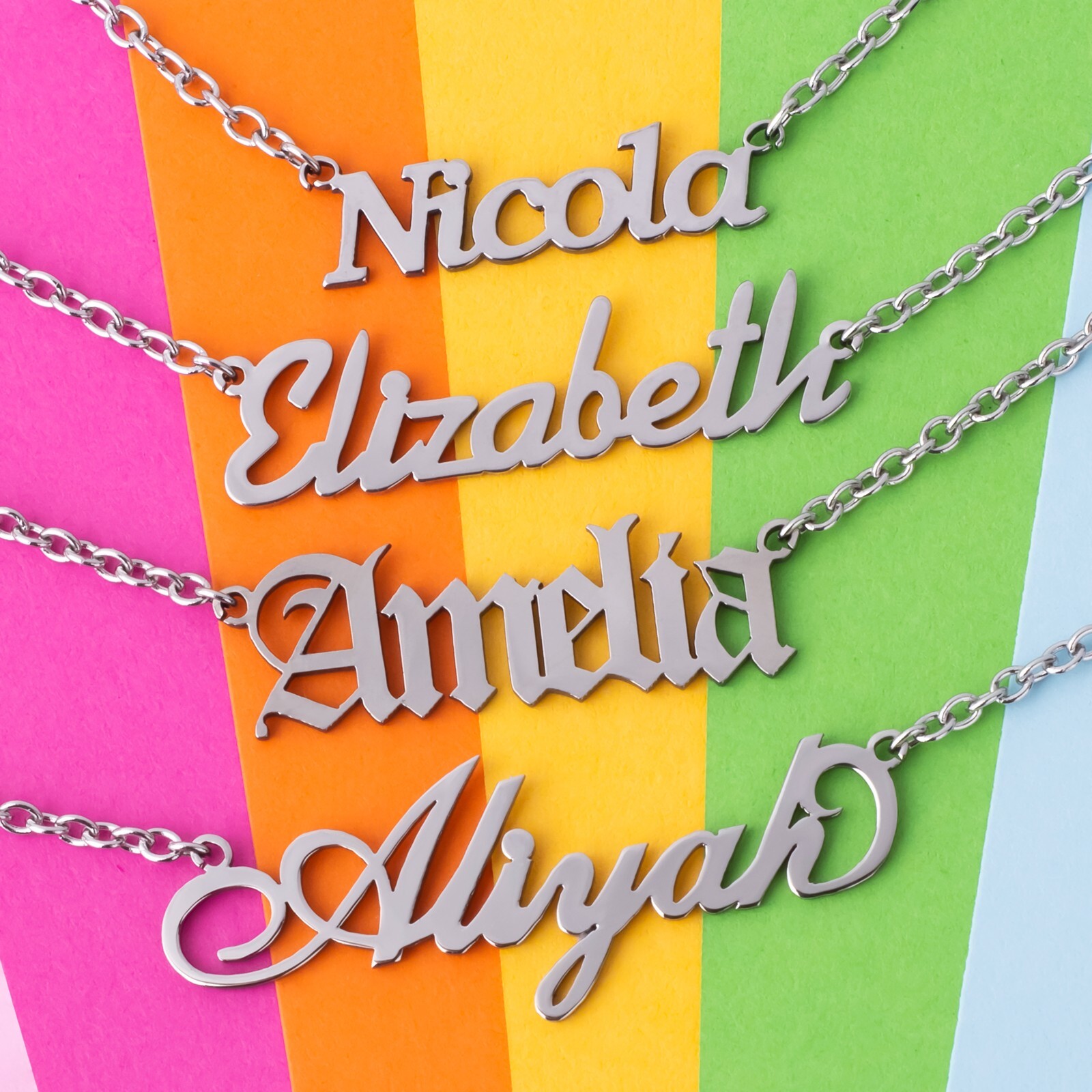 Personalised ANY NAME Necklace Custom Font Pendant Stainless Steel Nameplate
