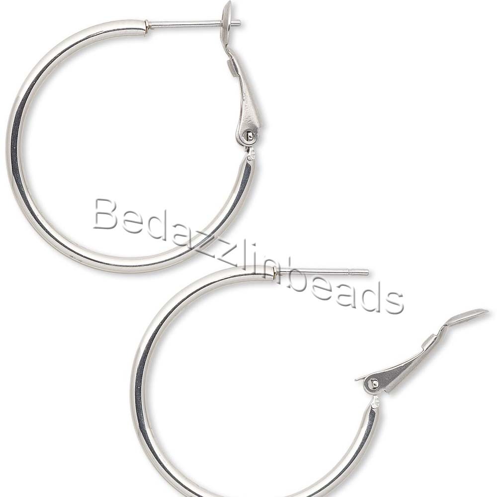 2 Stainless Surgical Steel Hoop Earrings with Hinged Leverback Latch Small- Big