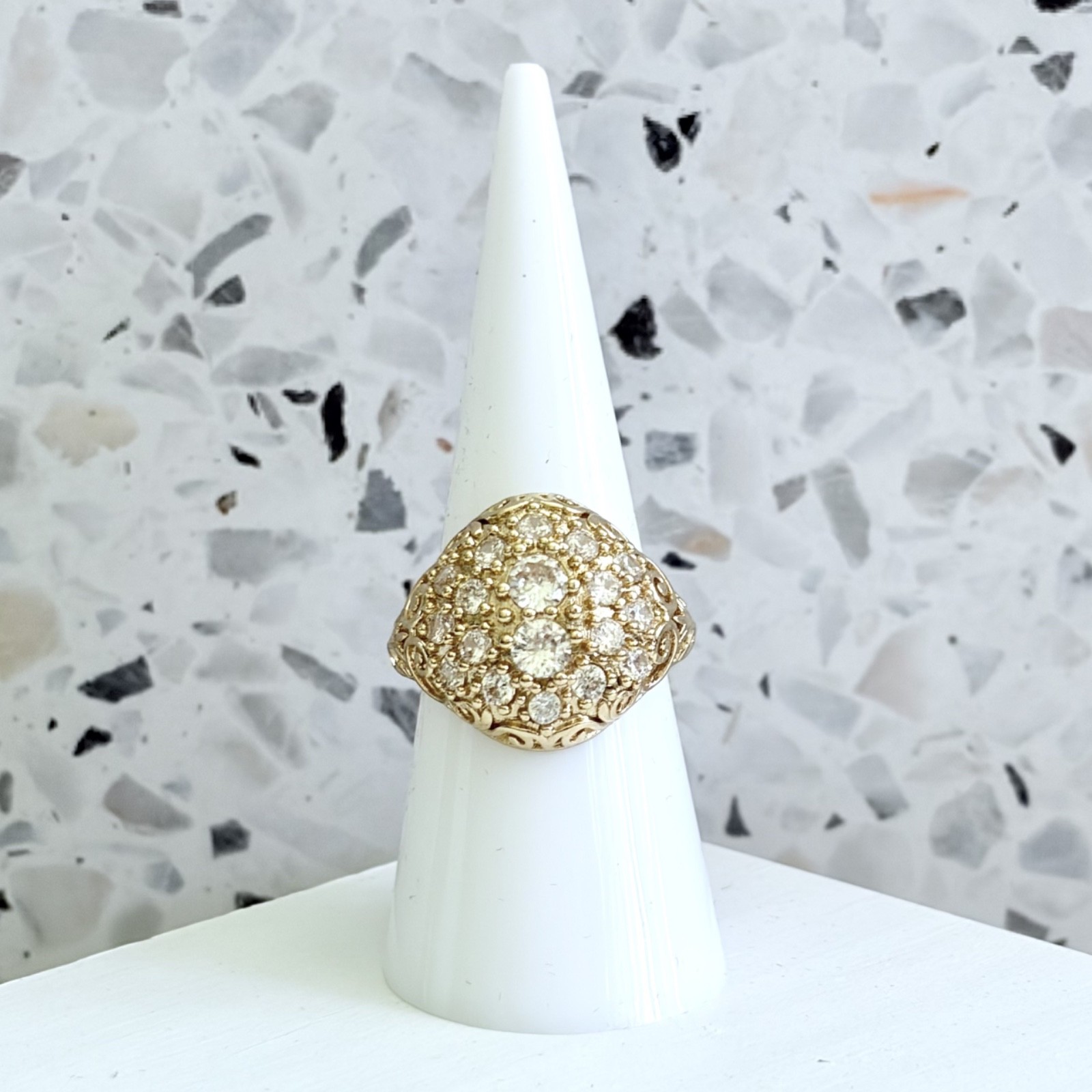 14k Yellow Gold & 925 Sterling Simulated Sapphire Kentucky Cluster Women’s Ring