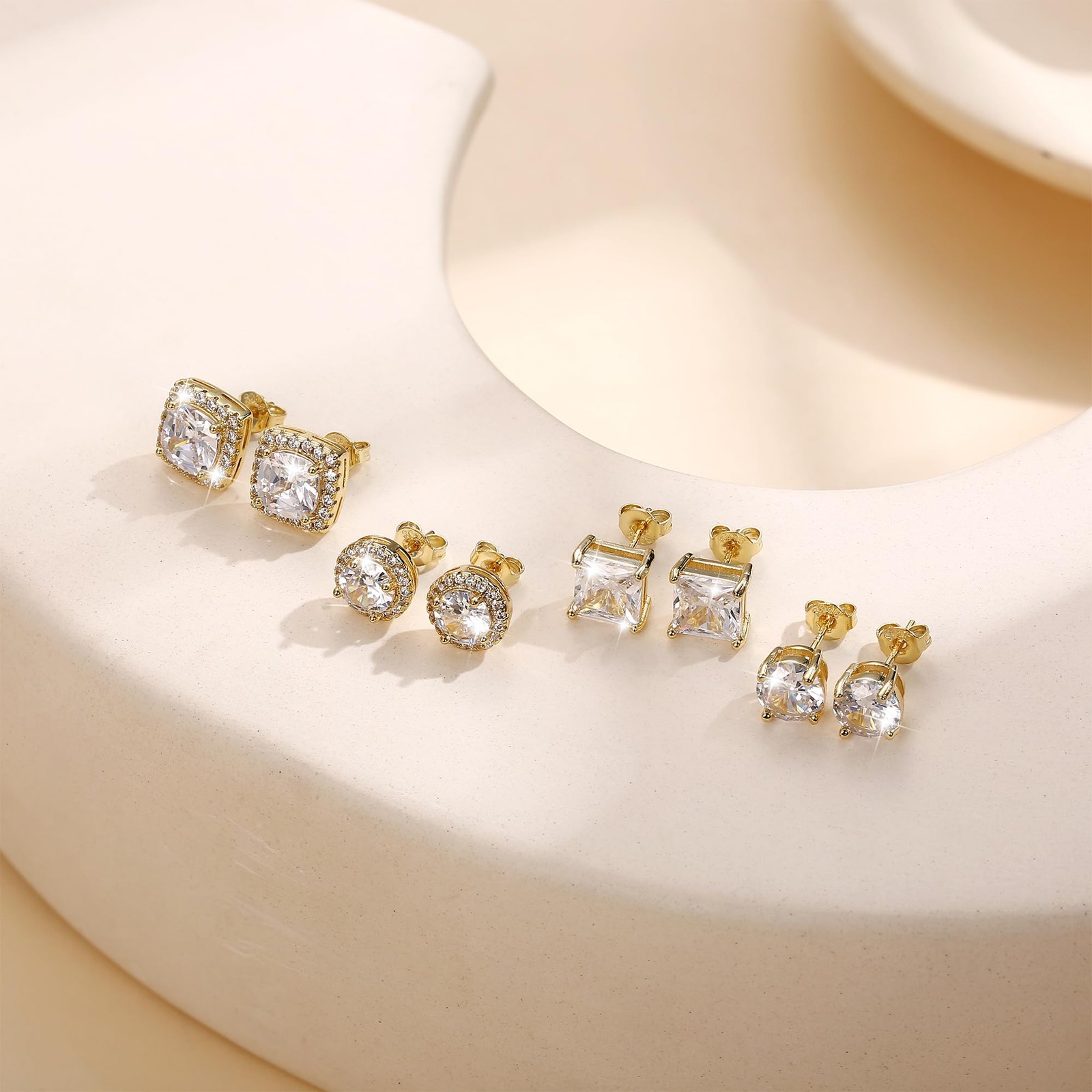 Dochais 4Pairs Mens Earrings 18K Gold Plated Stud Earrings for Men 925 Sterli…