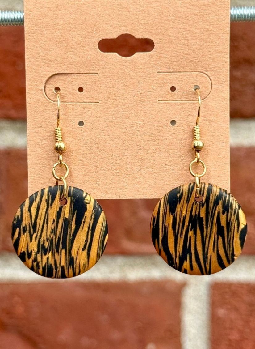 Handmade Polymer Clay Earrings Tiger Color Stripes