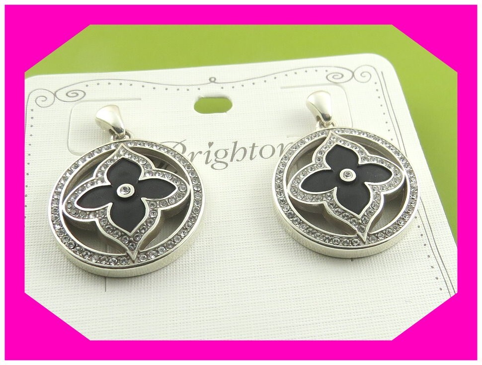 BRIGHTON TOLEDO ALTO NOIR Black FLOWER Crystal Post Drop EARRINGS Nwotag $78