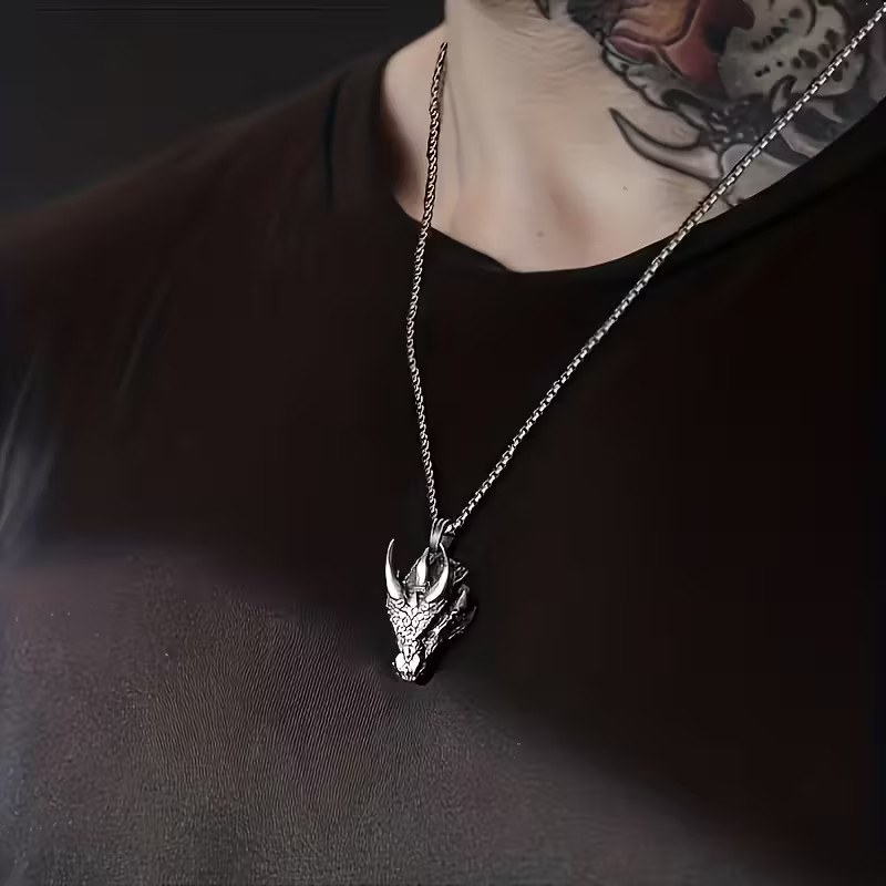 Domineering Dragon Head Necklace Jewelry Vintage-Silvery Magical Gothic Pendant
